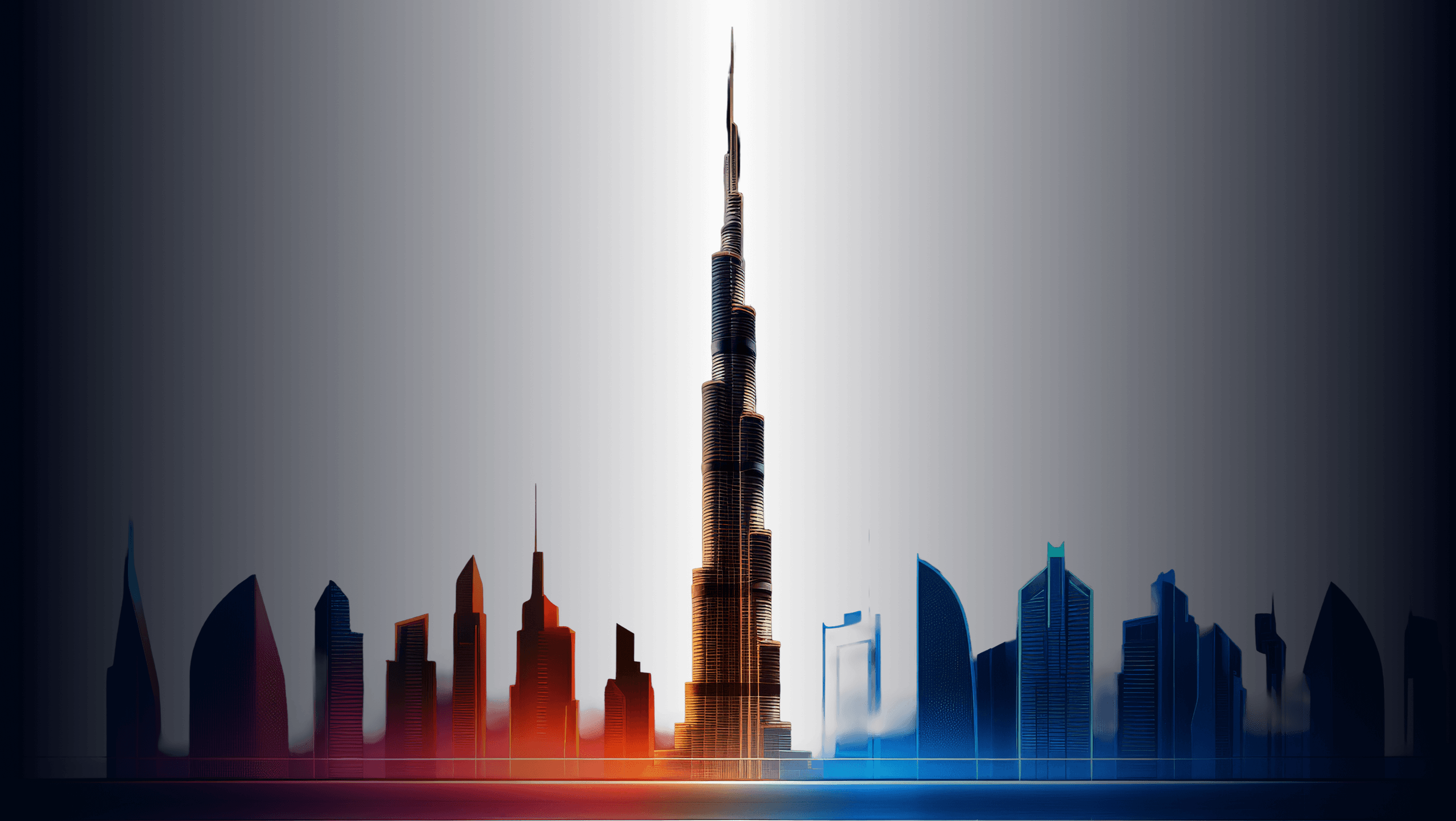 Dubai skyline featuring the Burj Khalifa at night