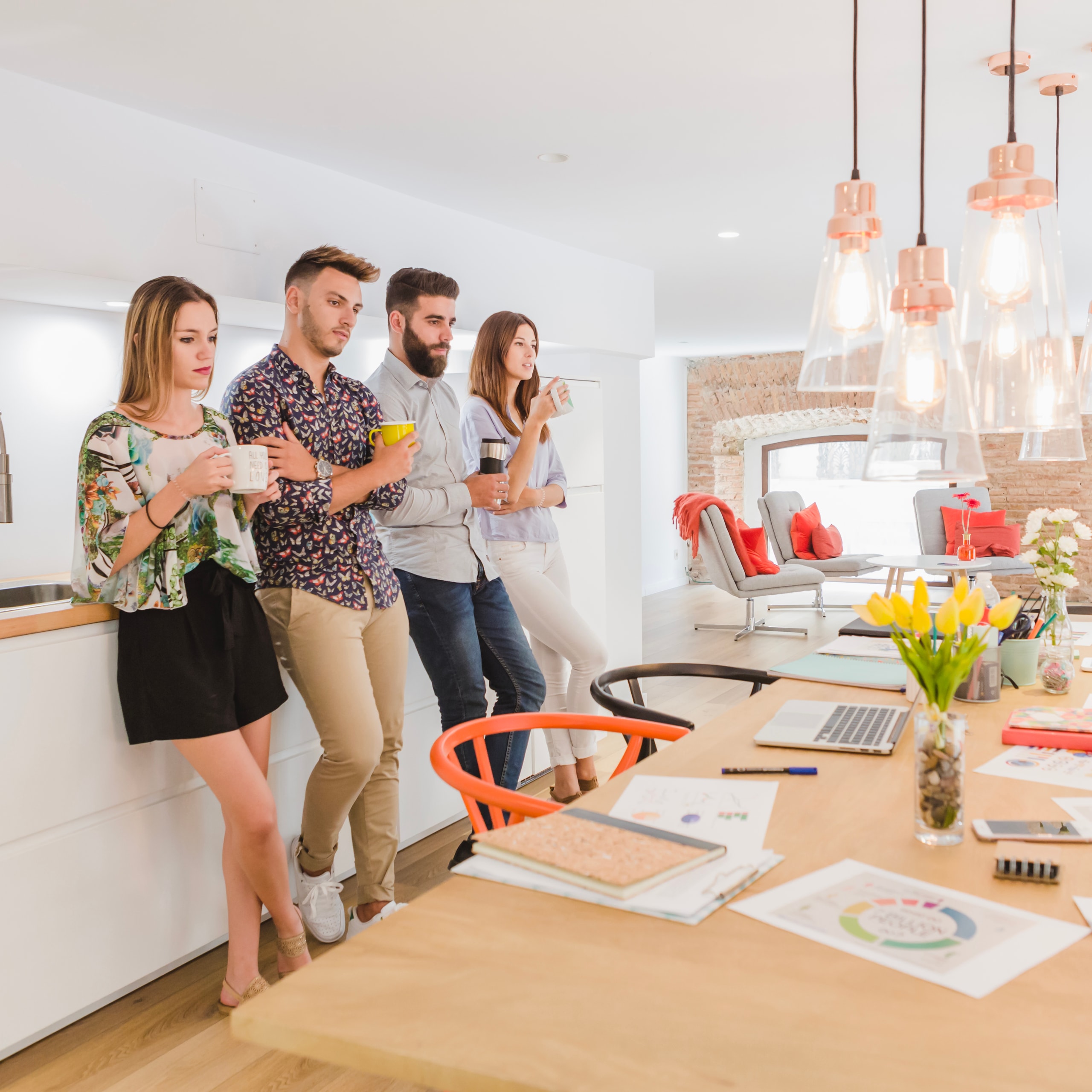 Team members discussing in a modern office
